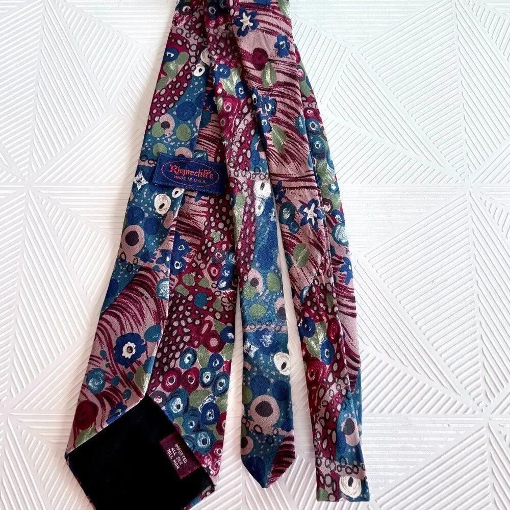 Rhyncliffe 100% Silk Abstract Geometric Print Mens Tall Tie Made in USA Vintage